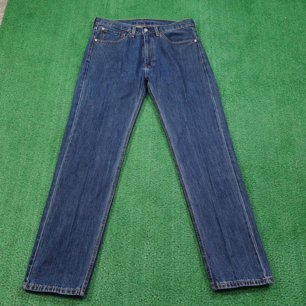 Levis 505 Jeans Mens 34x32 Blue Denim Straight Leg Zip Fly Classic Five Pocket